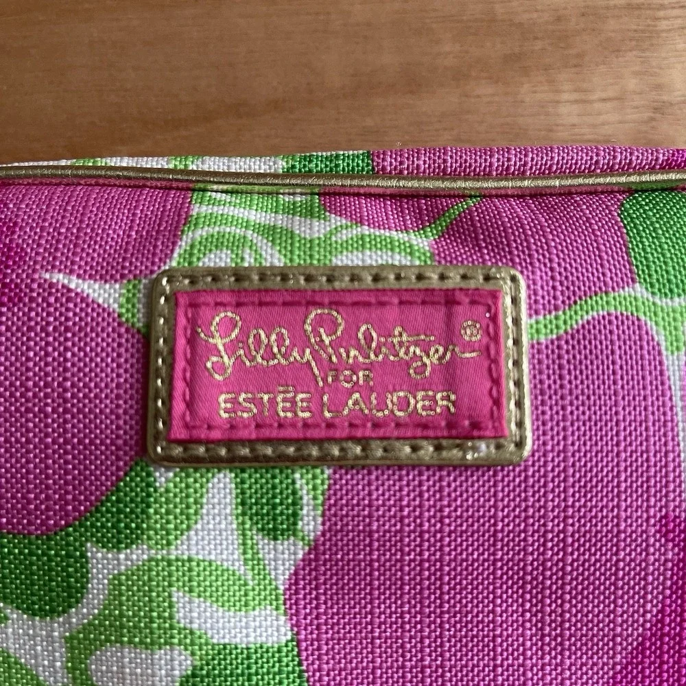 Lilly Pulitzer Estee Lauder Floral Makeup Bag Pink Green Cosmetic Pouch Travel‎